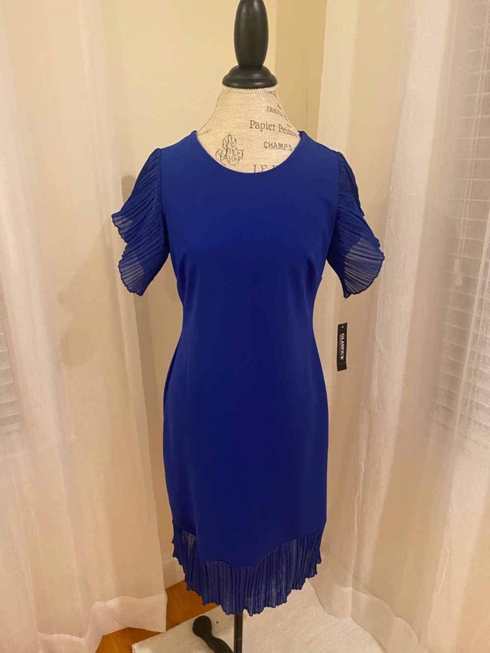 Glamour Cobalt Blue Pleated-Sleeve Midi Dress NWT back zipper size 6